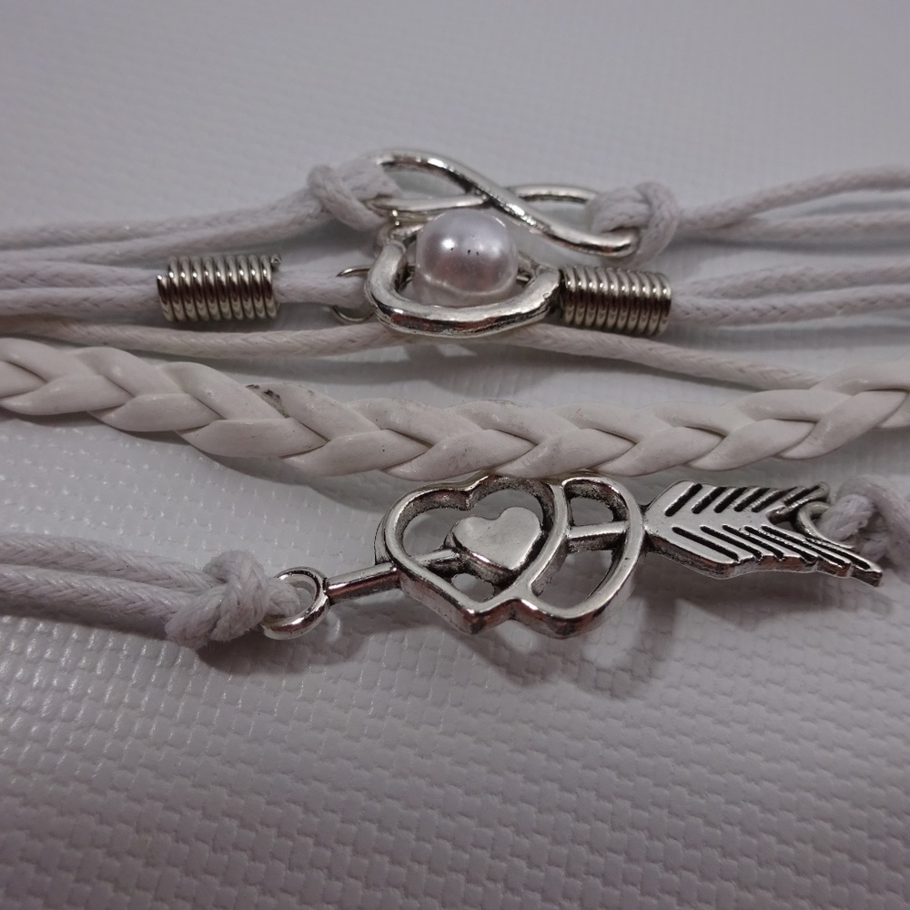 Heart Pearl Infinity Leather White Charm Bracelet - Picture 1 of 4